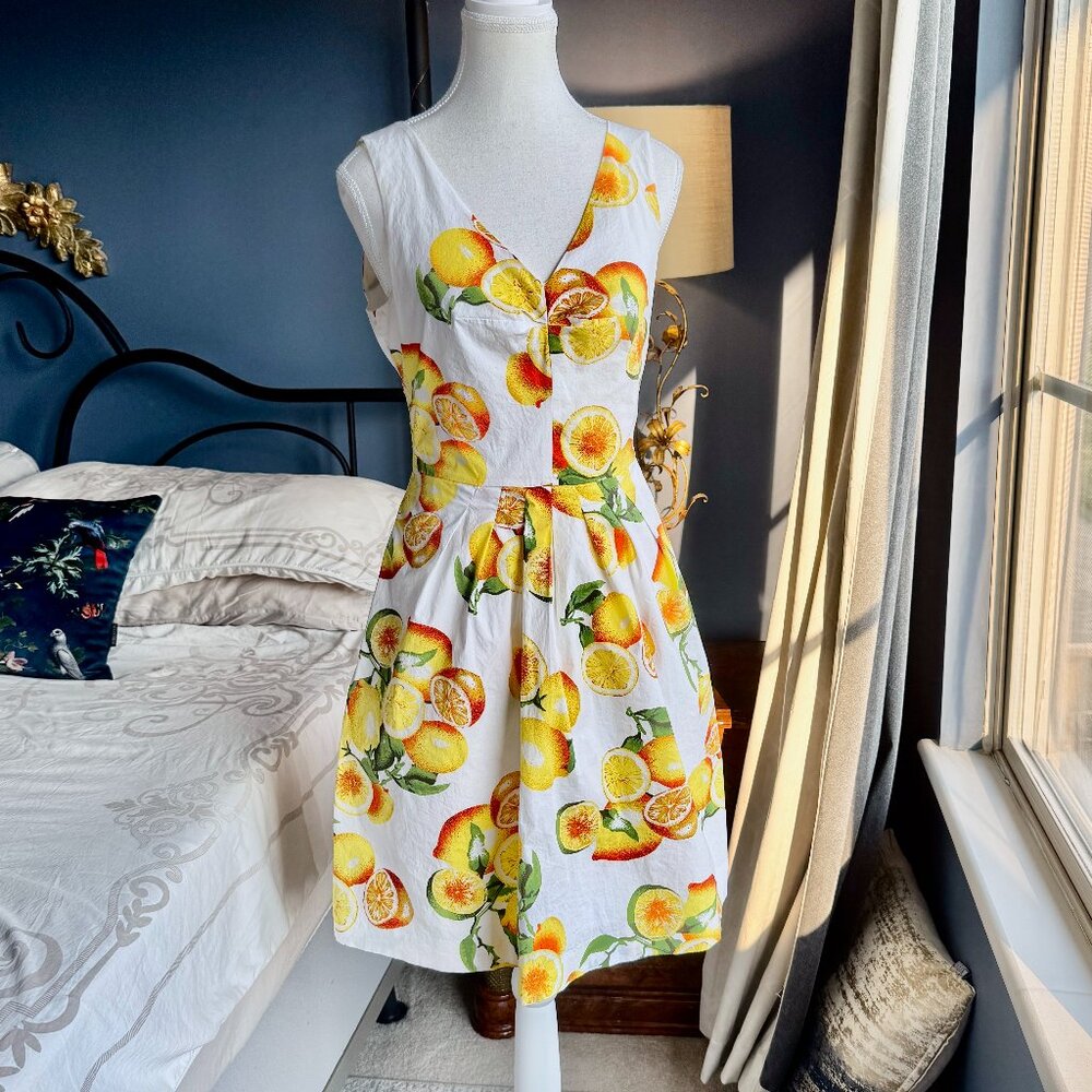 Banana Republic White w Yellow Lemons Cotton Dress
